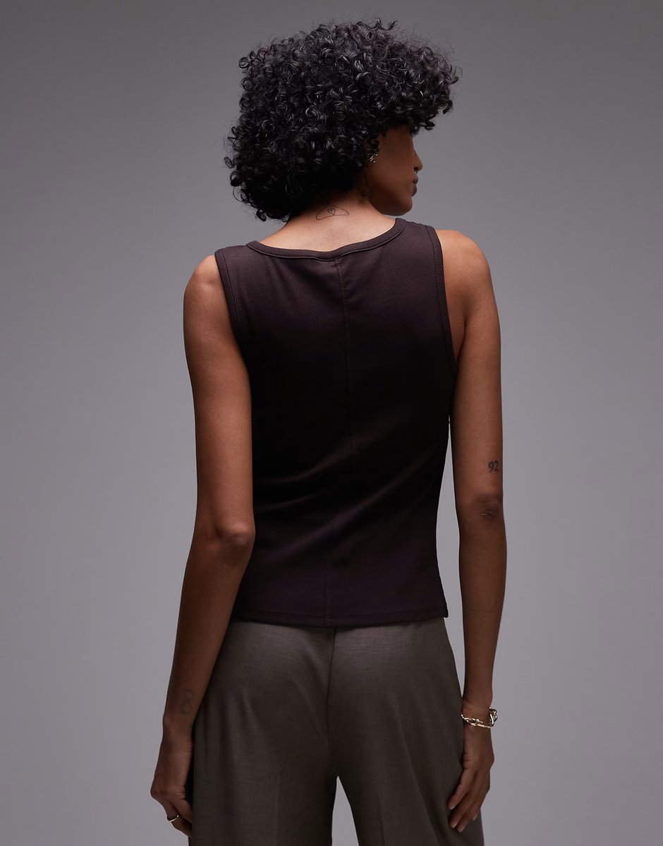 ASOS & Other Stories ribbed jersey sleeveless top in brown with metal deco clasp - 3