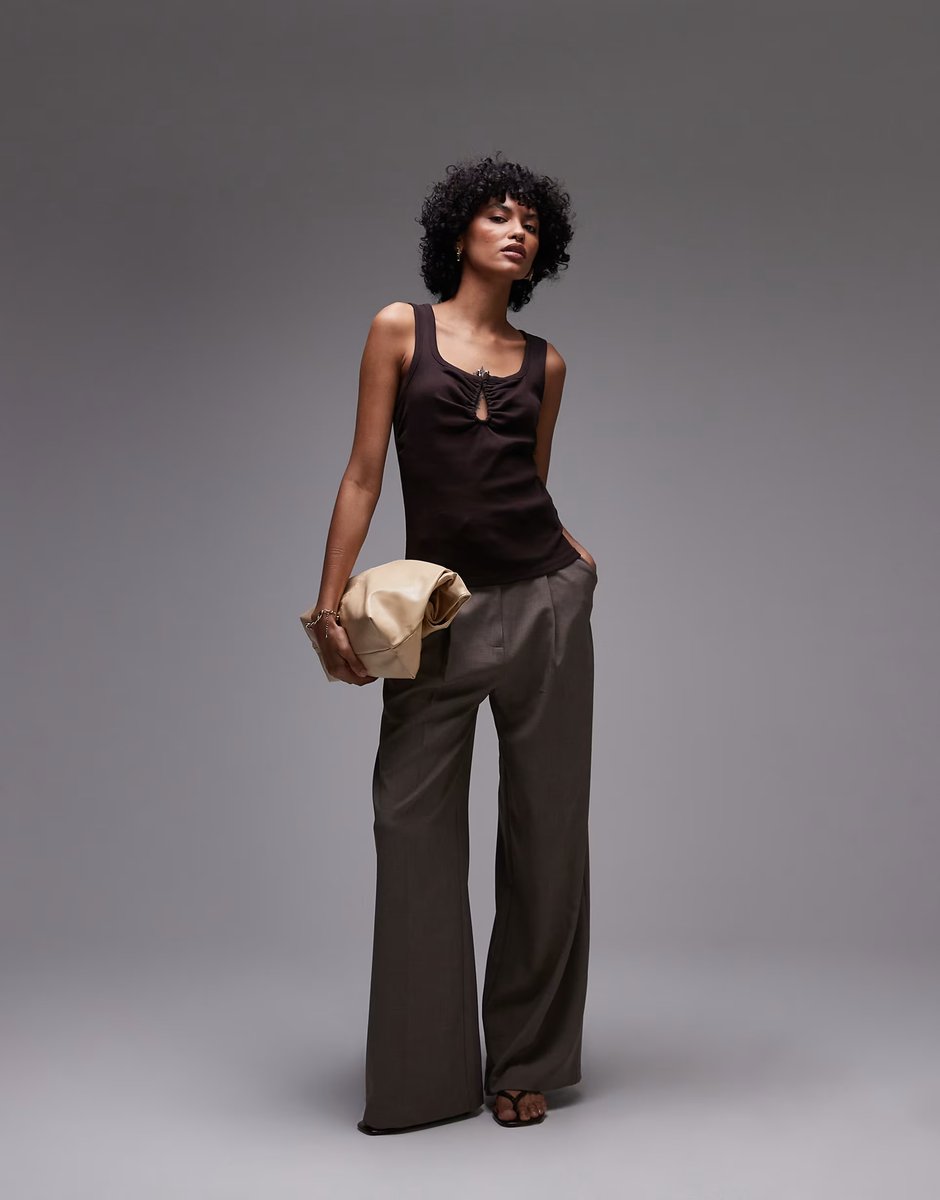 ASOS & Other Stories ribbed jersey sleeveless top in brown with metal deco clasp - 4