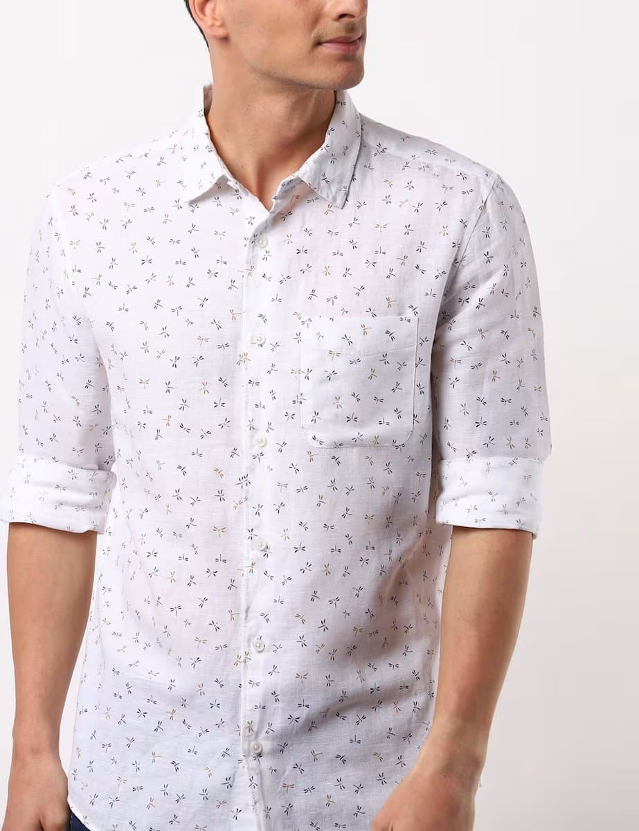 Marks & Spencer M&S Printed Dragonfly Long Sleeve Shirt in White Mix