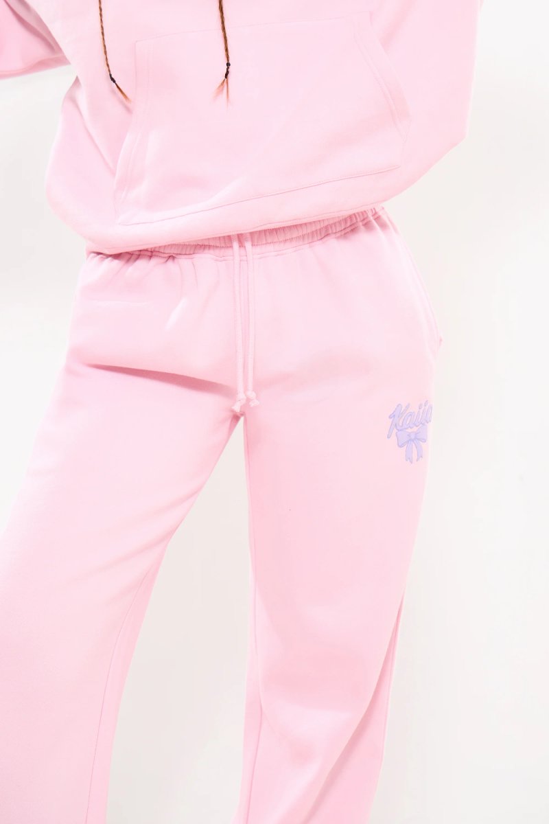 Kaiia Kaiia Bow Graphic Wide Leg Joggers Pink & Lilac - 2