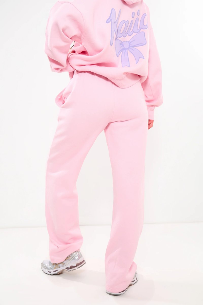 Kaiia Kaiia Bow Graphic Wide Leg Joggers Pink & Lilac - 4
