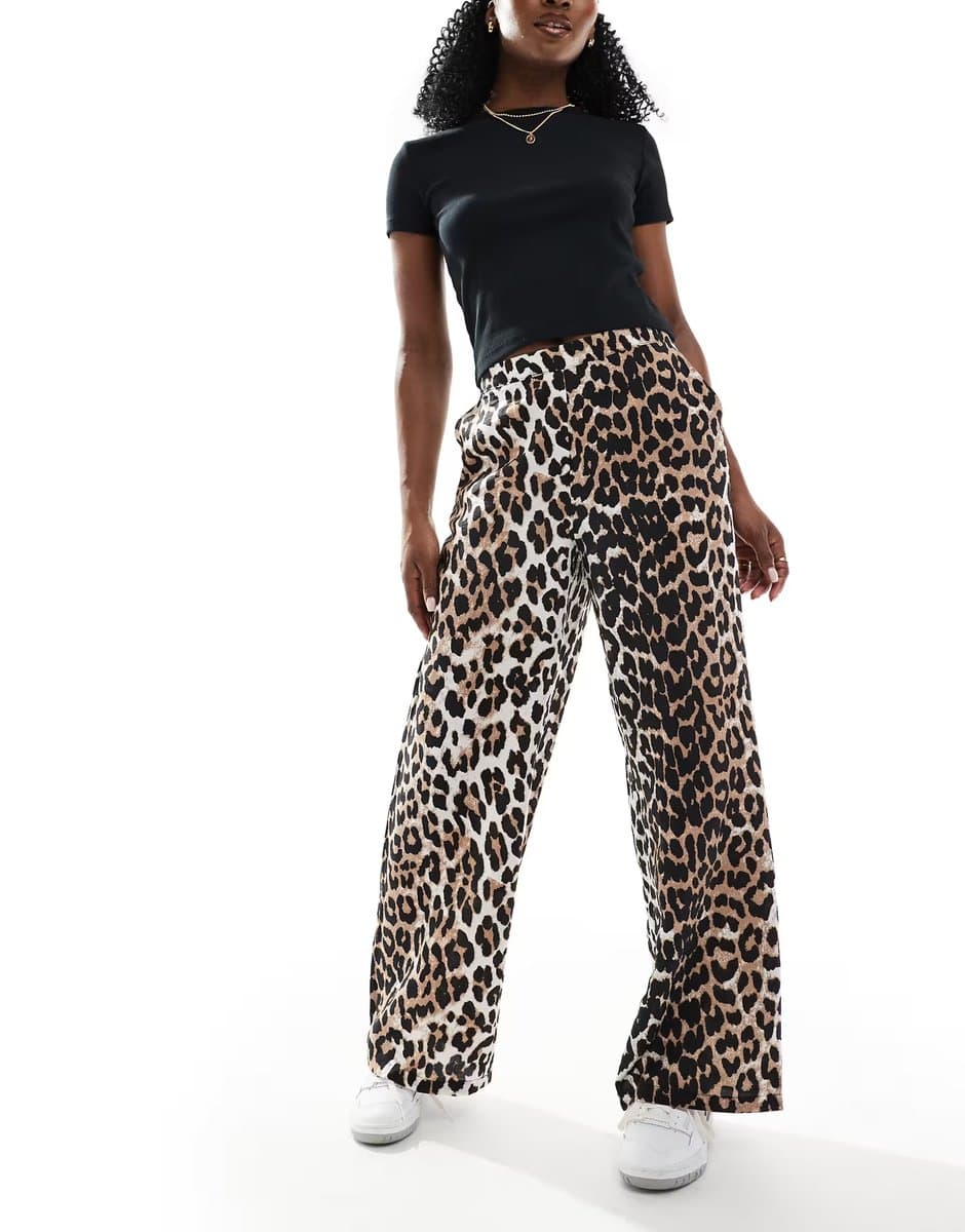 ASOS Vero Moda wide leg pull on trousers in leopard print