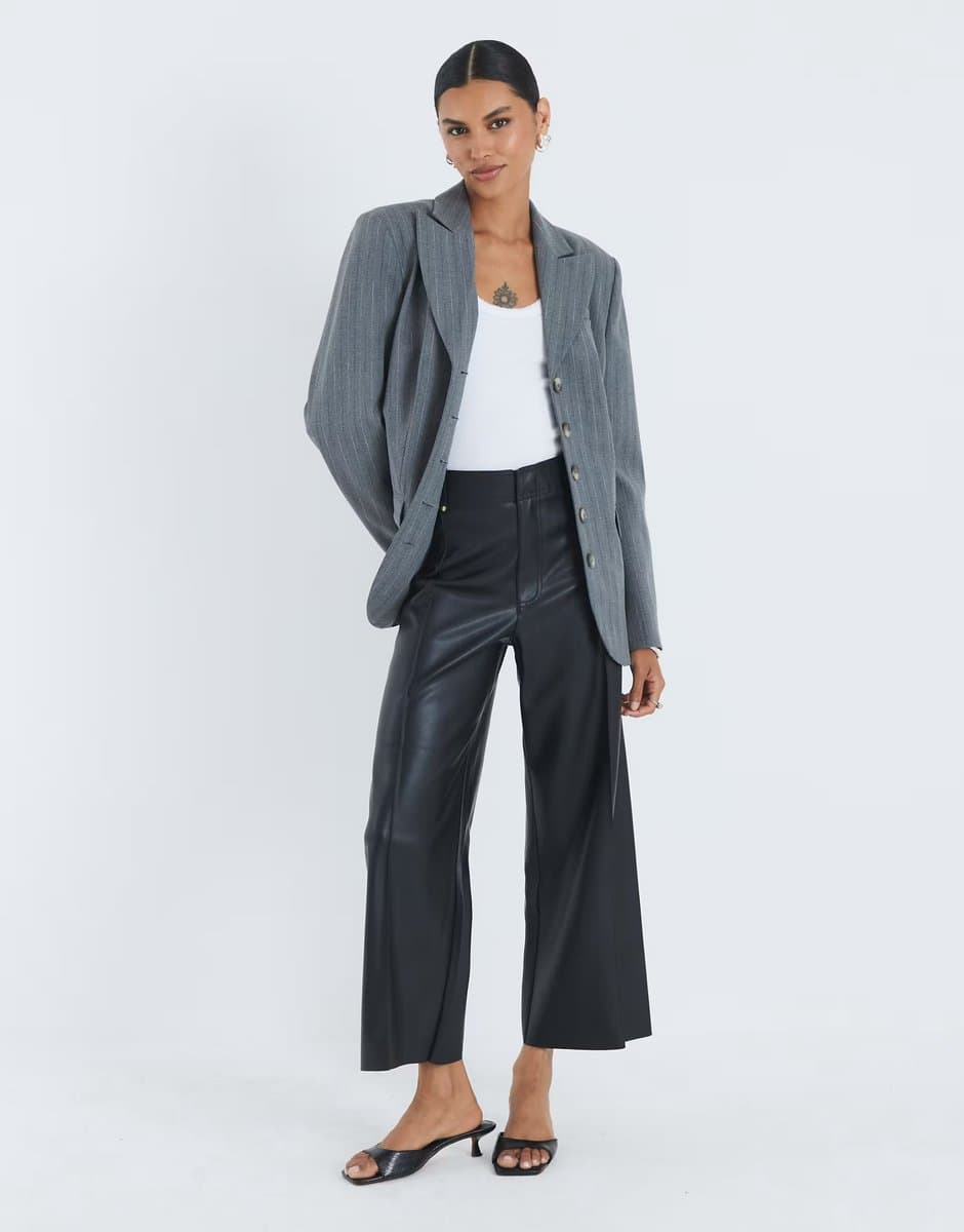 ASOS ASOS River Island Faux Leather Cropped Trousers in Black