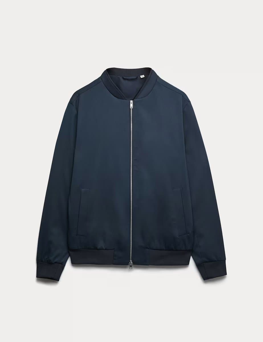 Marks & Spencer M&S Regular Fit Zip-Up Bomber Jacket in Navy
