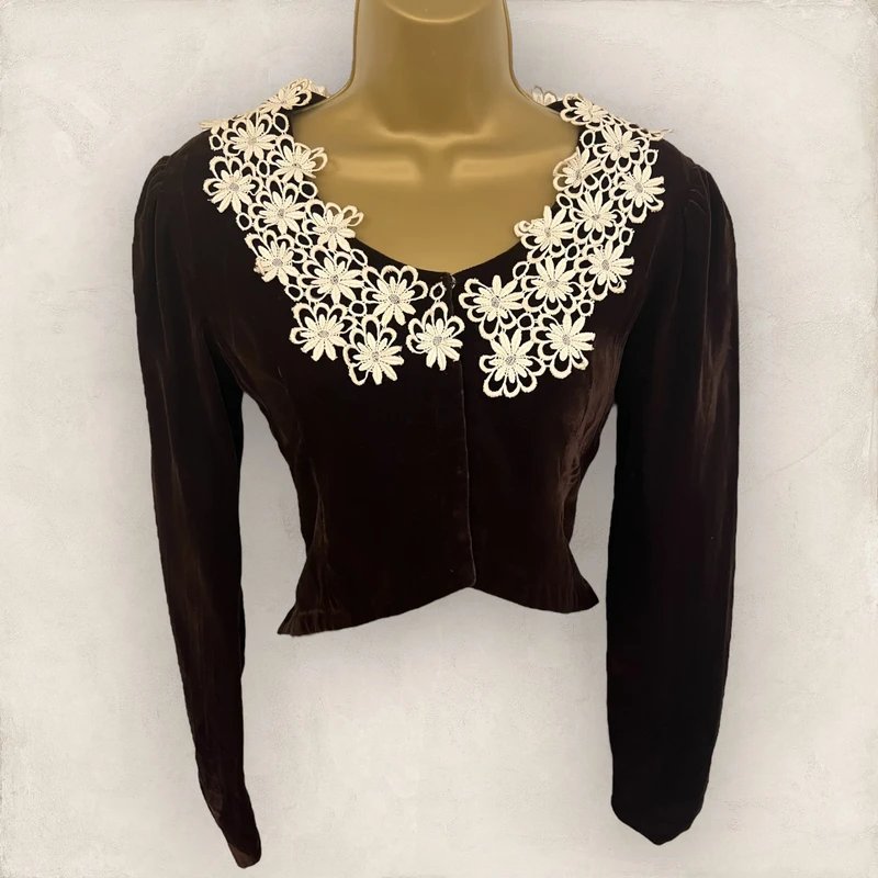 Handmade Vintage Handmade Women's Brown Silk Velvet Blouse Victoriana, Steampunk UK 10 - 2