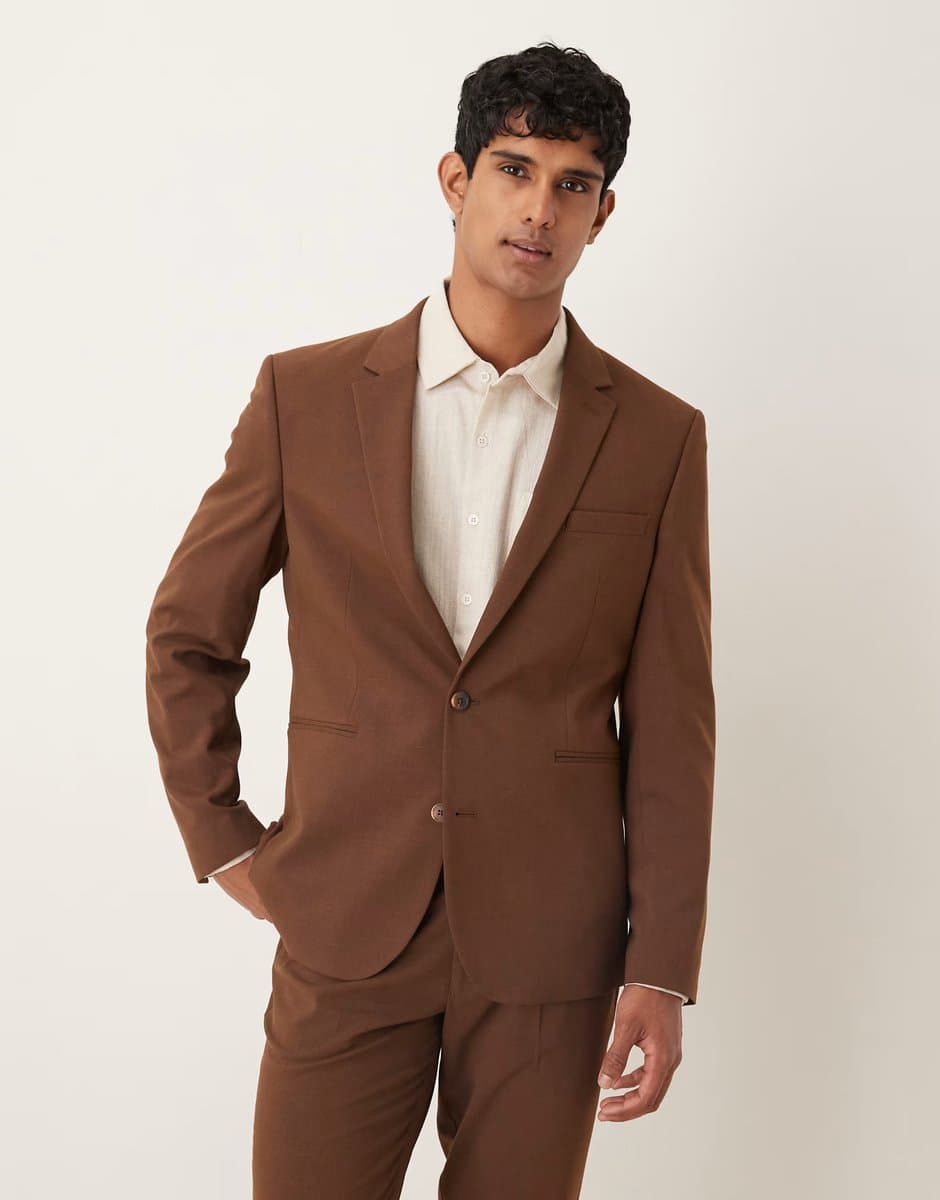ASOS ASOS DESIGN slim suit jacket in brown