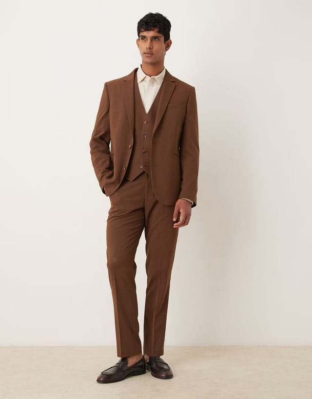 ASOS ASOS DESIGN slim suit jacket in brown - 2