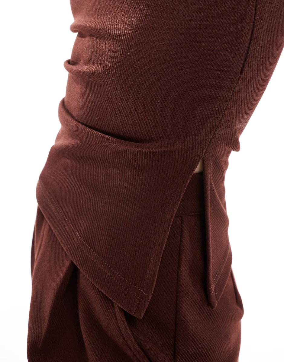 ASOS ASOS DESIGN co-ord strapless ruched side bandeau top in chocolate - 3