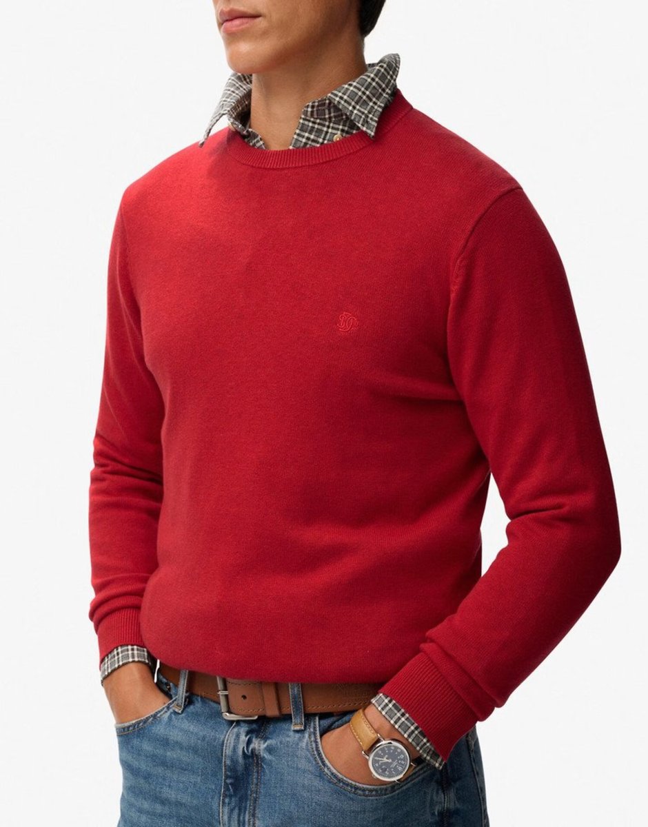 ASOS Superdry Essentials cotton jumper in crimson red marl - 3