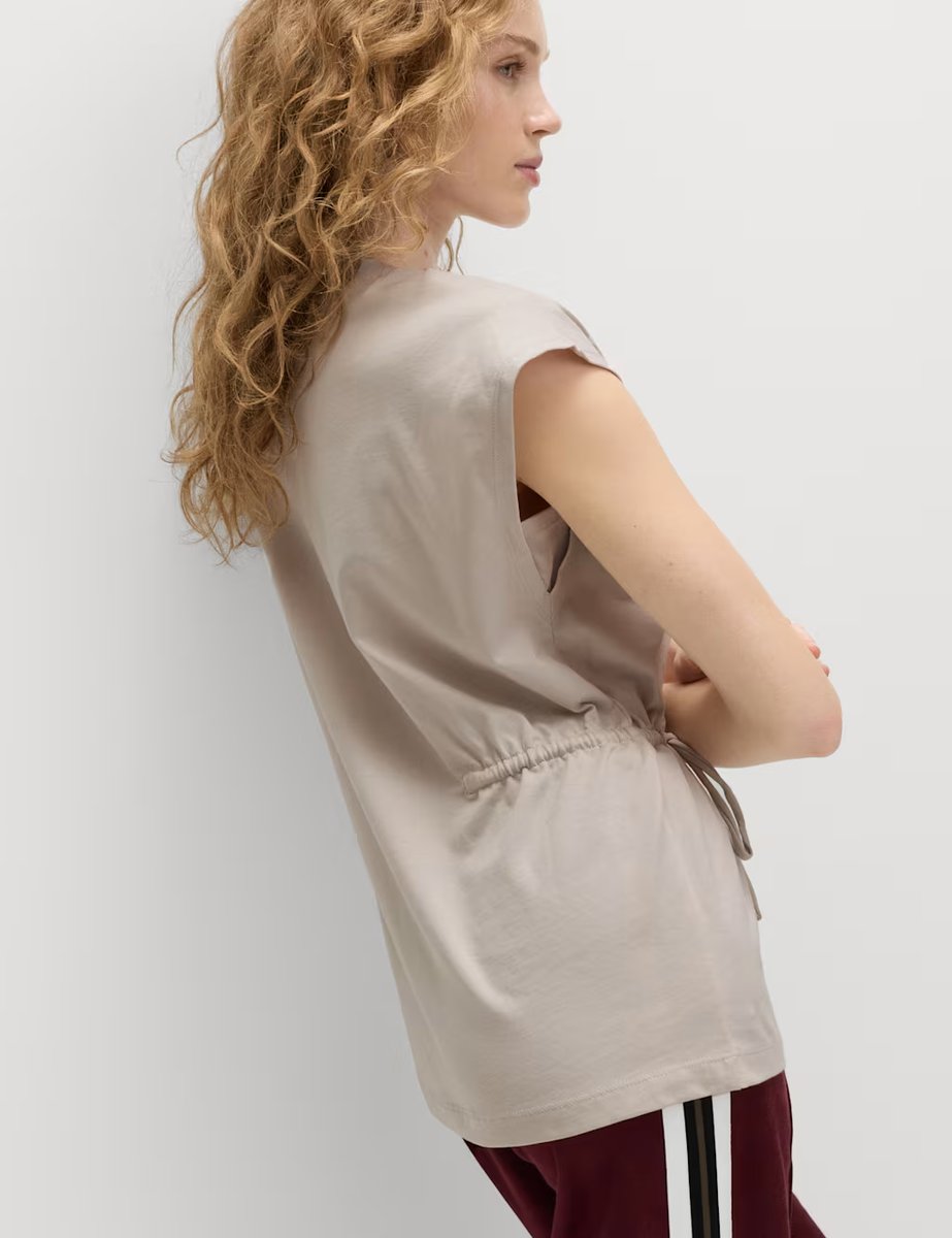 Marks & Spencer M&S Pure Cotton Tie Waist Oversized T-Shirt Light Beige - 3