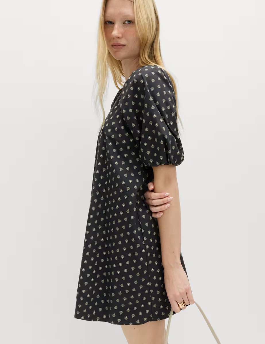 Marks & Spencer M&S Pure Cotton Printed Mini Relaxed Smock Dress Black Mix - 2