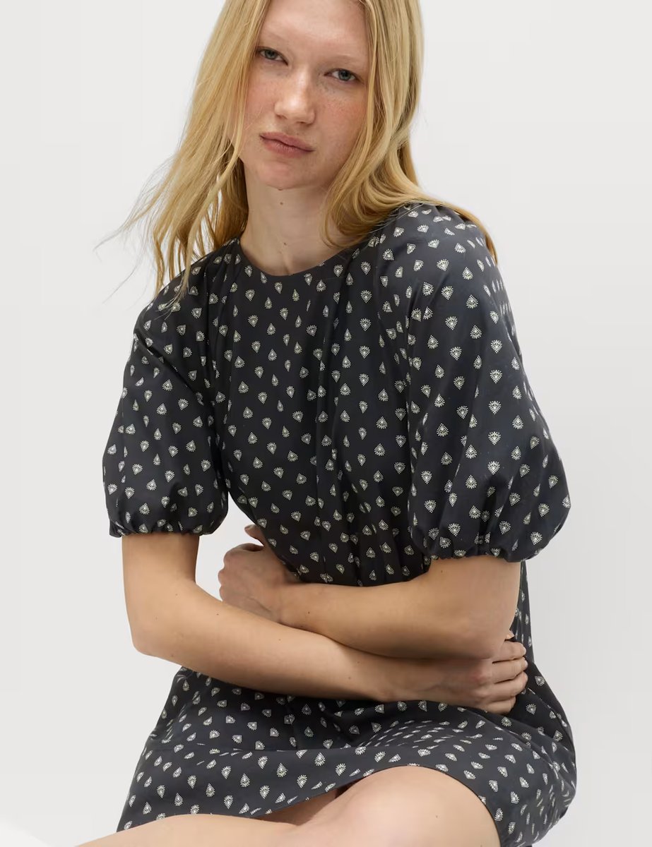 Marks & Spencer M&S Pure Cotton Printed Mini Relaxed Smock Dress Black Mix - 4