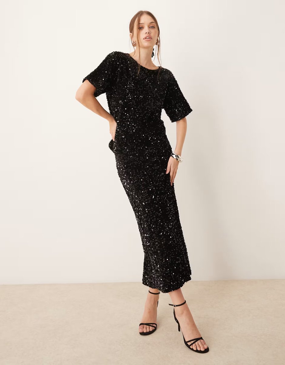 ASOS Vila sequin & velour t-shirt co-ord in black - 4