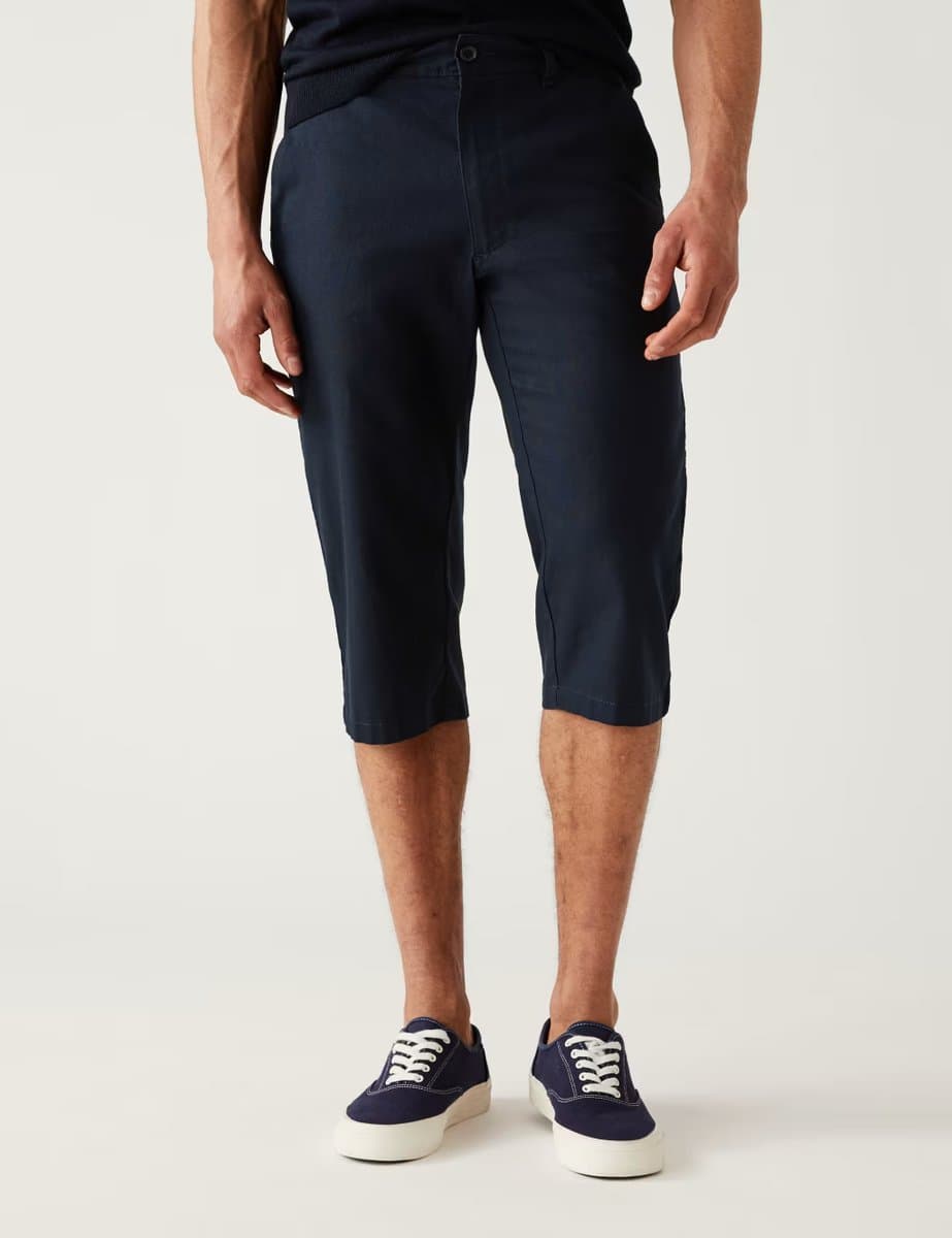 Marks & Spencer M&S Classic Linen Blend 3/4 Leg Shorts in Dark Navy