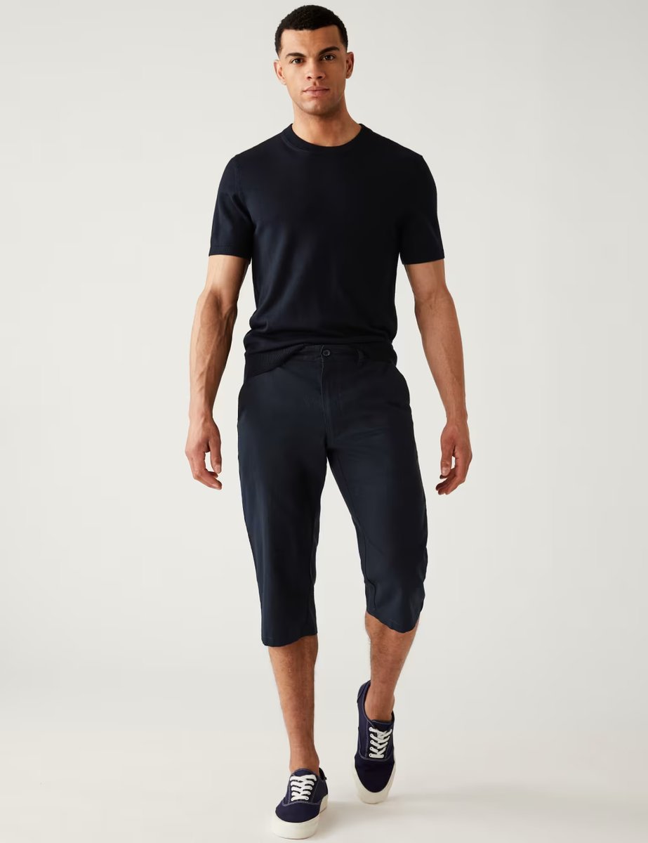 Marks & Spencer M&S Linen Blend 3/4 Leg Shorts Dark Navy - 2