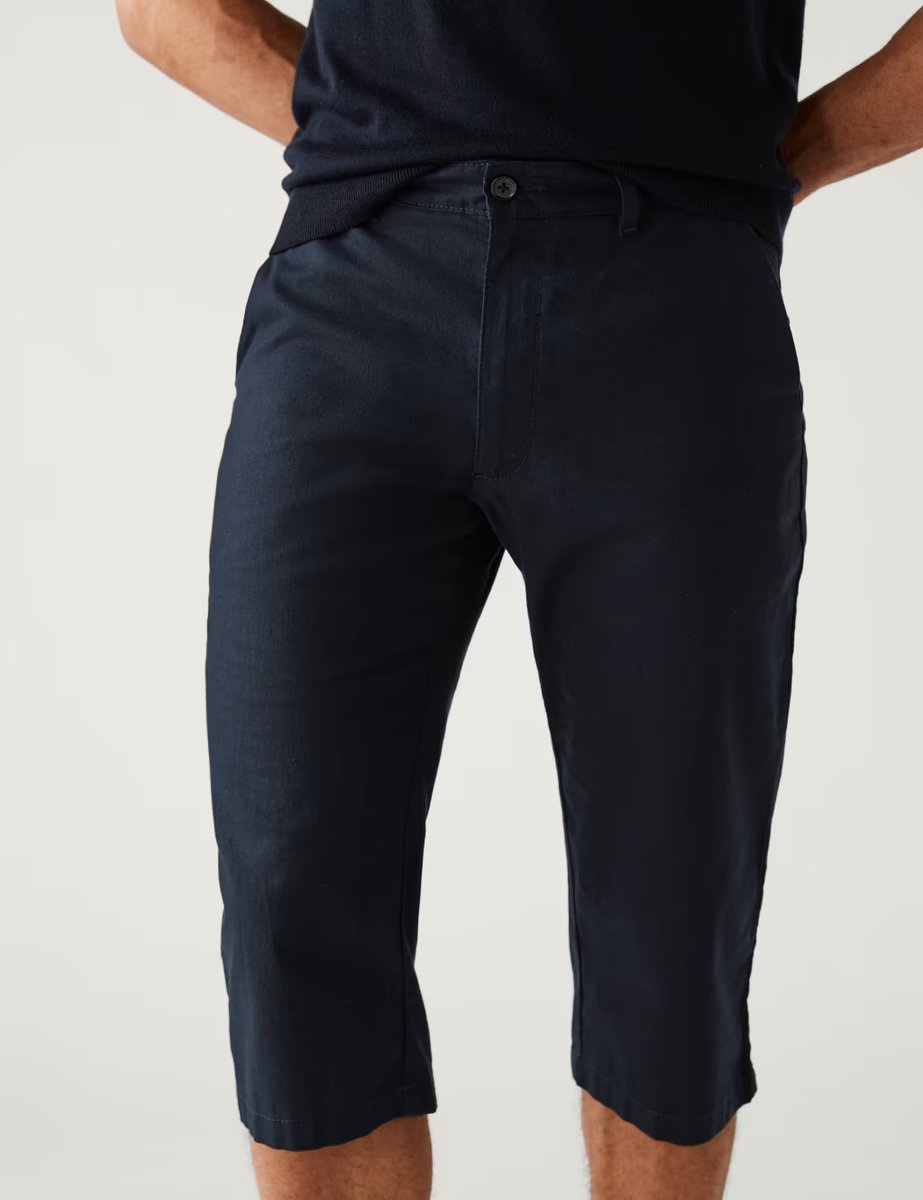 Marks & Spencer M&S Linen Blend 3/4 Leg Shorts Dark Navy - 3