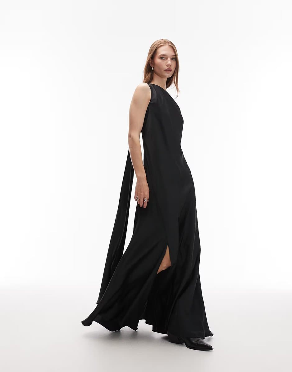 ASOS Allsaints monica satin maxi dress with open back in black