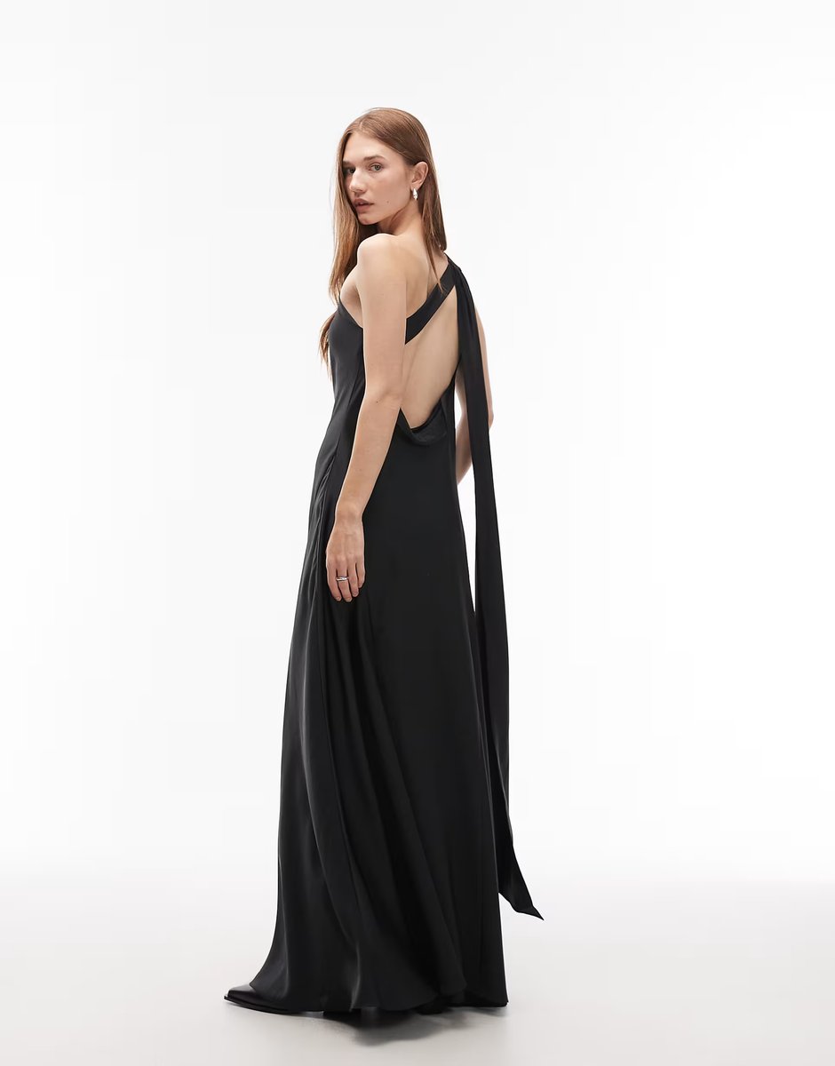 ASOS Allsaints monica satin maxi dress with open back in black - 4