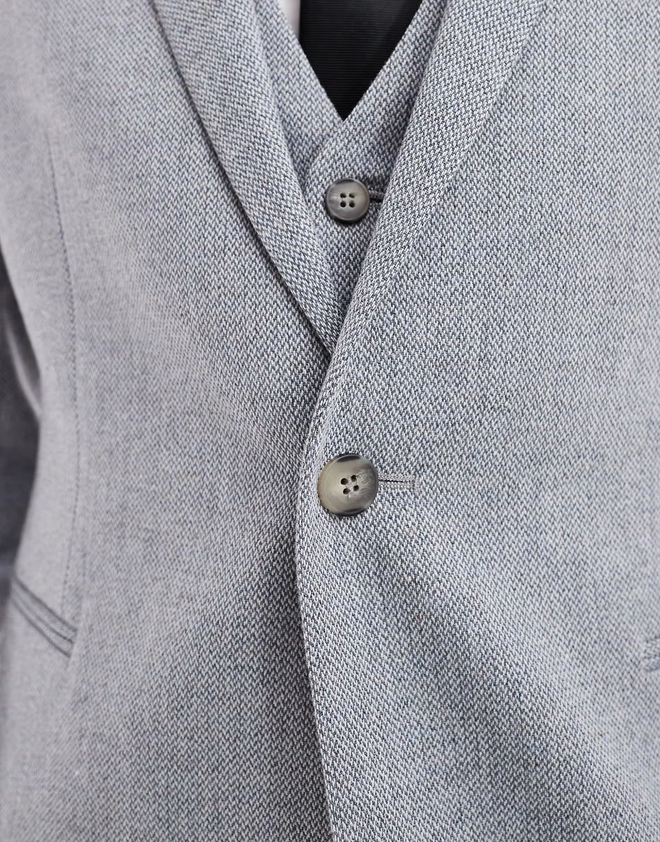 ASOS ASOS DESIGN slim fit wool mix suit jacket in grey basketweave - 4