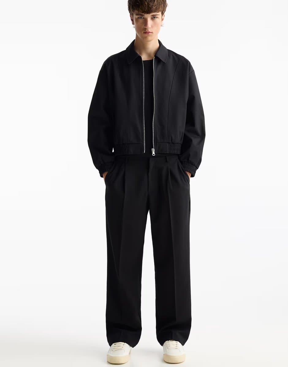 ASOS Pull&Bear tailored fit wide leg trousers in black