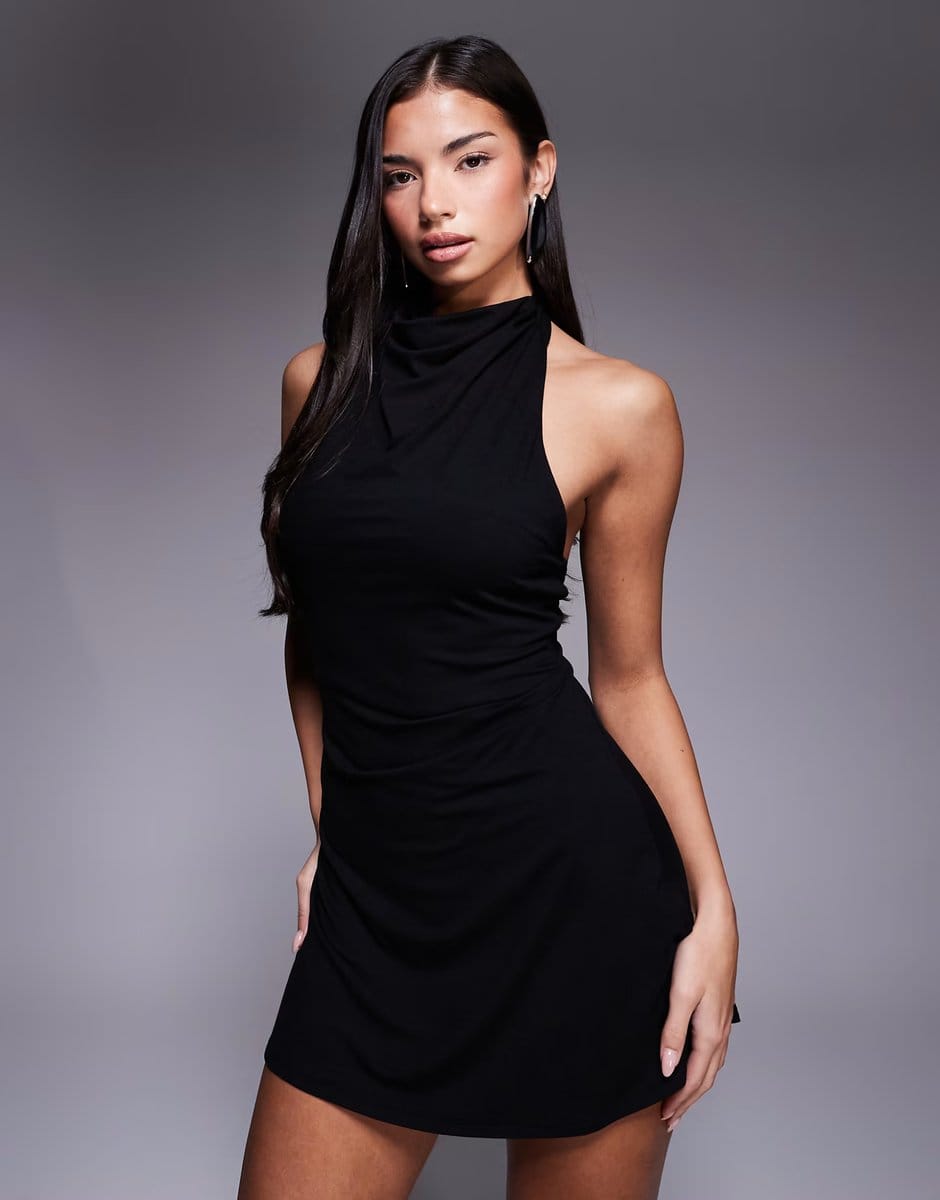 ASOS ASOS DESIGN draped halterneck softline mini dress in black - 1