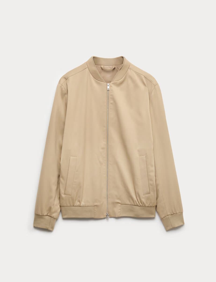 Marks & Spencer M&S Zip-Up Bomber Jacket in Sand
