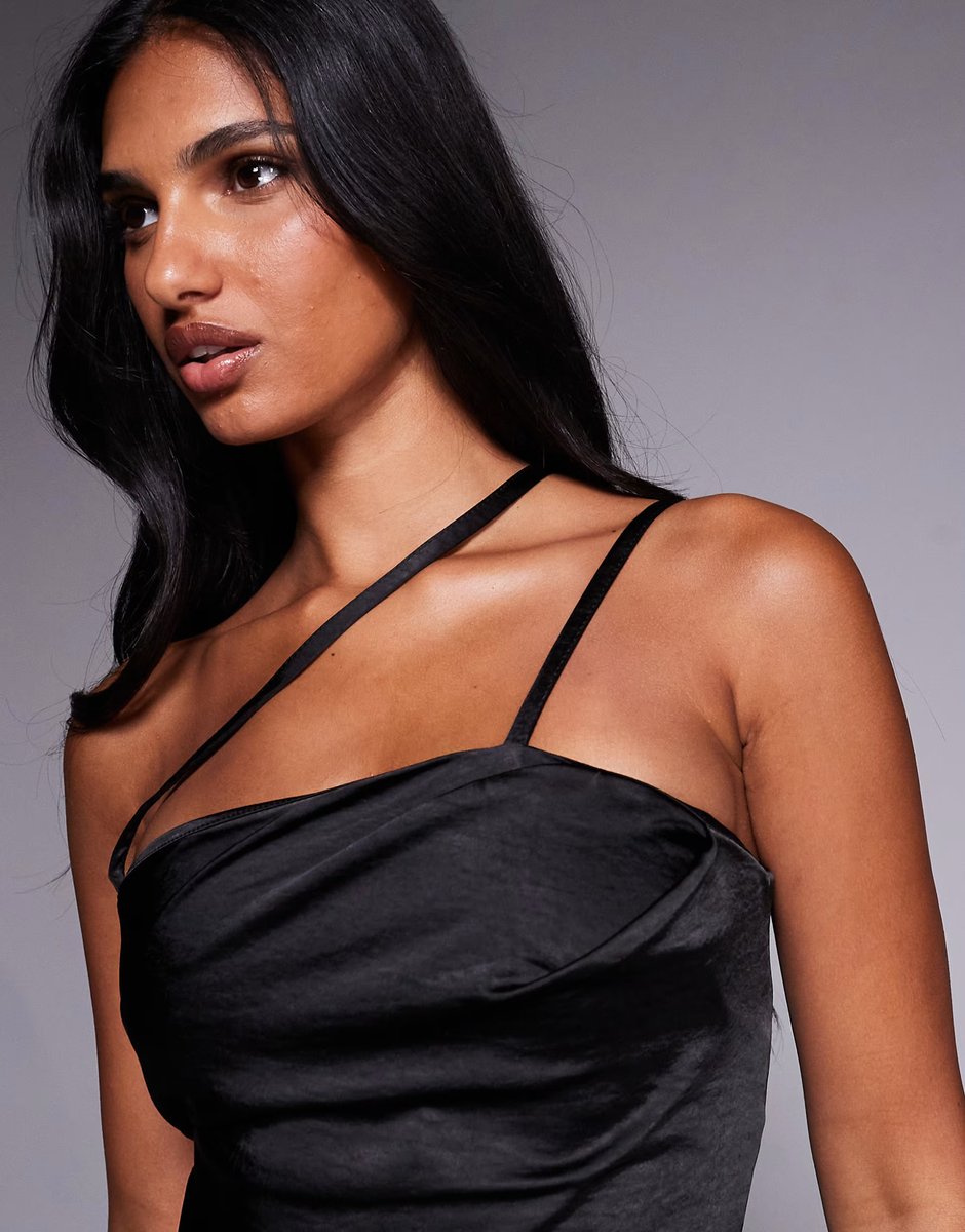 ASOS Vesper Satin ruched waist maxi dress in black - 3