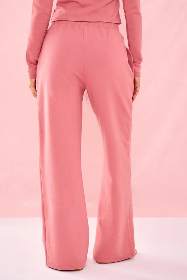 Kaiia Kaiia Label Logo Premium Interlock Seam Detail Wide Leg Joggers Ribbon Pink - 3