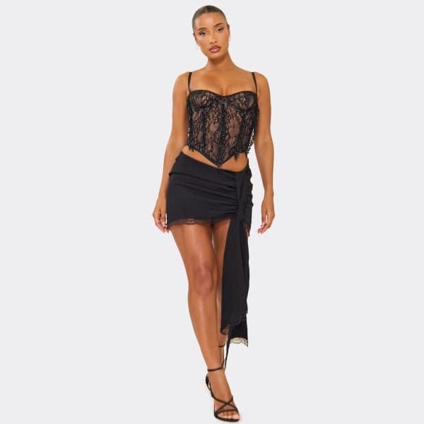 EGO Dipped Waist Ruched Drape Mini Skirt In Black, Women's Size UK 6