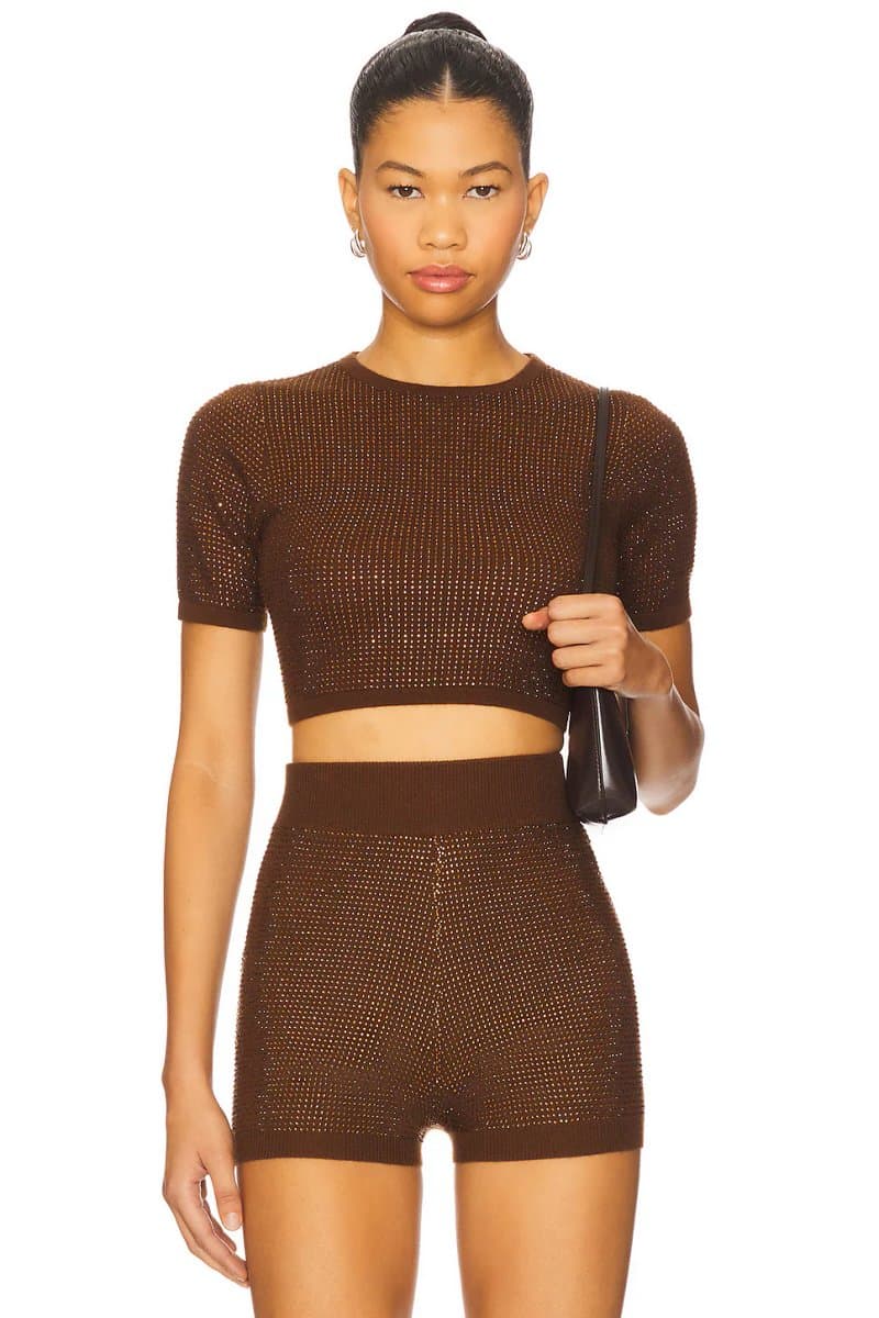 revolve Rhinestone Embroidered Crop Top