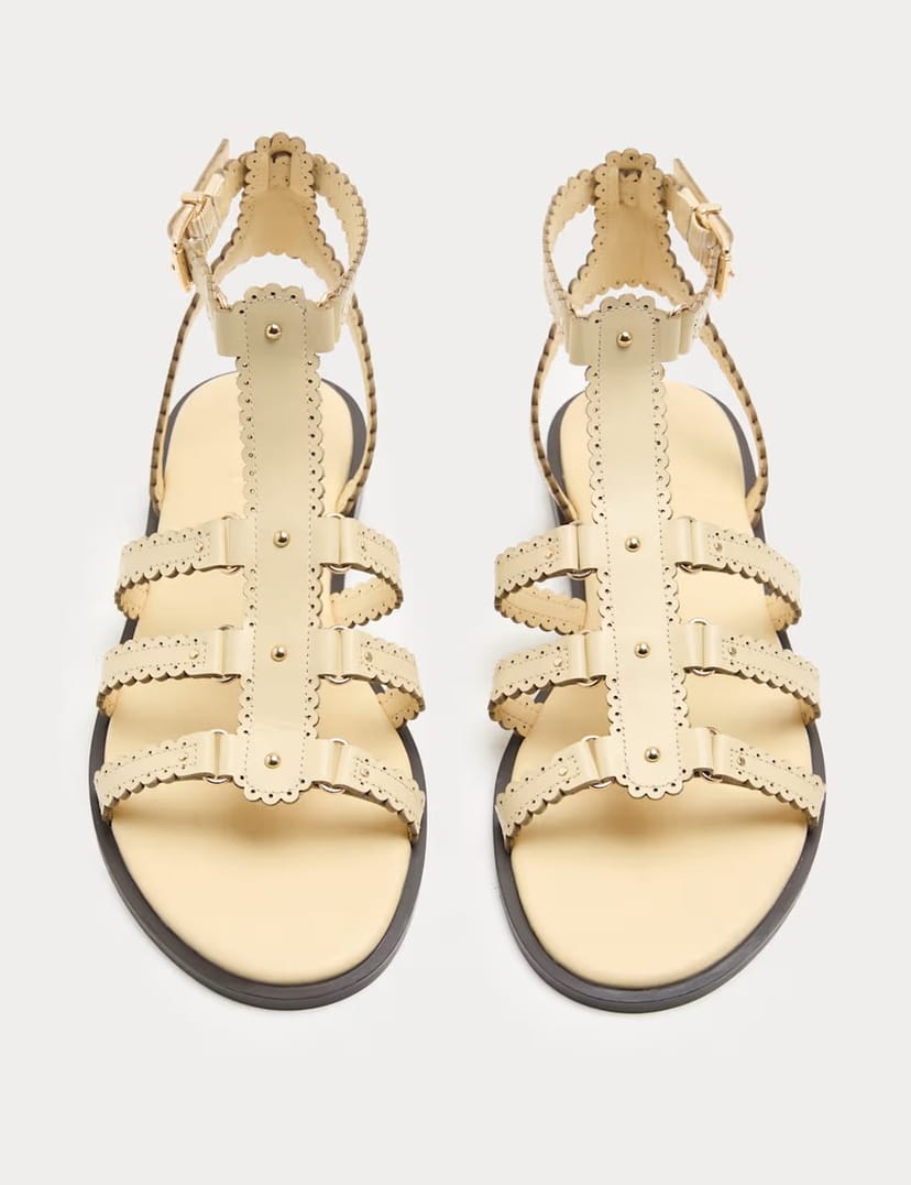 Marks & Spencer M&S Leather Scallop Edge Flat Gladiator Sandals Buttermilk - 1