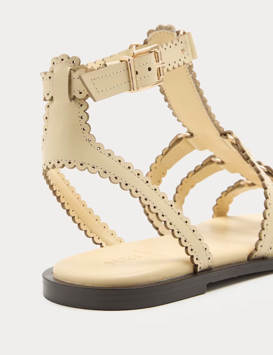 Marks & Spencer M&S Leather Scallop Edge Flat Gladiator Sandals Buttermilk - 2