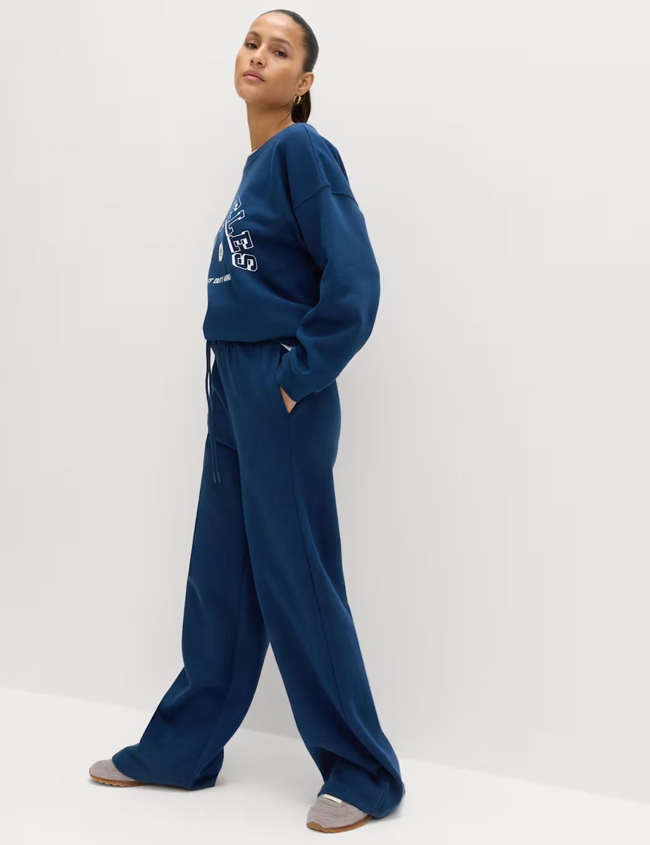 Marks & Spencer M&S Cotton Rich Drawstring Wide Leg Joggers Dark Marine - 2