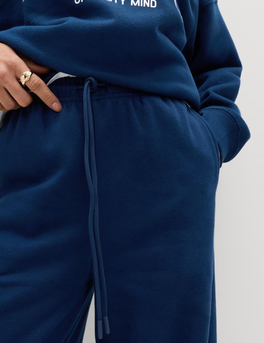 Marks & Spencer M&S Cotton Rich Drawstring Wide Leg Joggers Dark Marine - 3