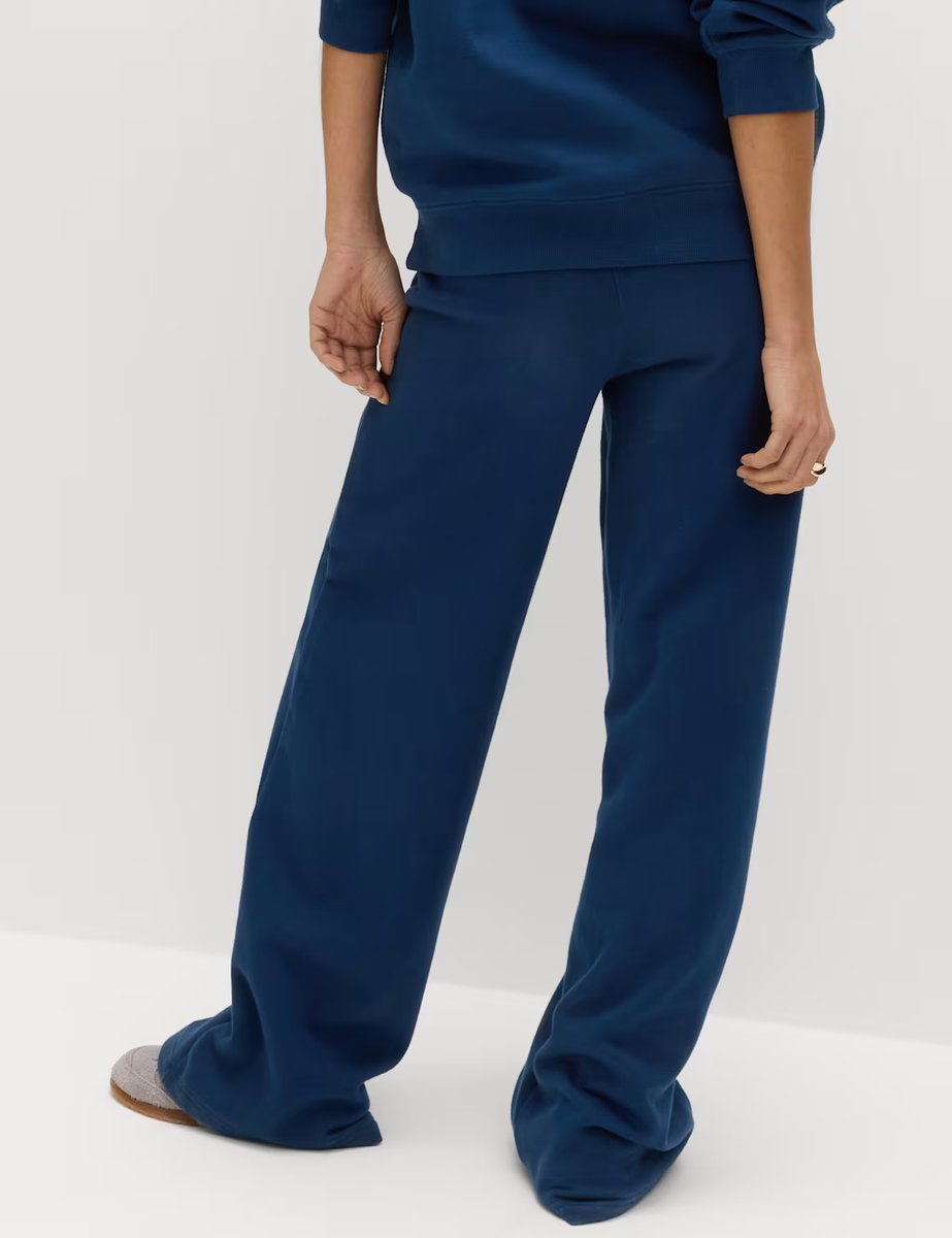 Marks & Spencer M&S Cotton Rich Drawstring Wide Leg Joggers Dark Marine - 4