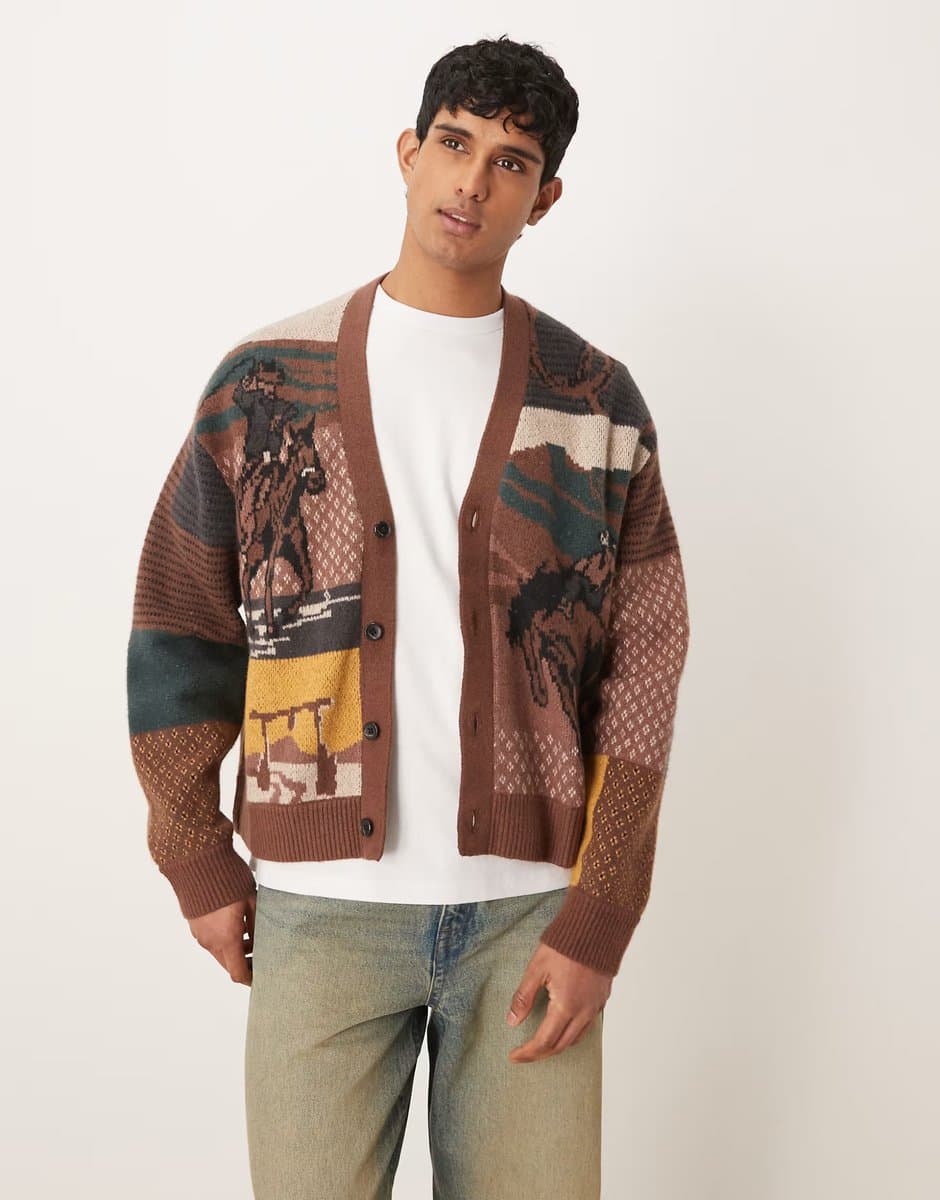 ASOS Abercrombie & Fitch western graphic cardigan in brown