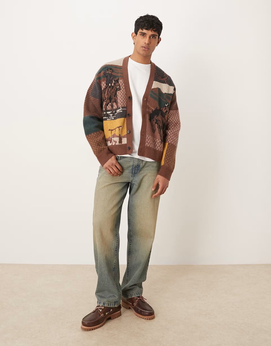 ASOS Abercrombie & Fitch western graphic cardigan in brown - 2