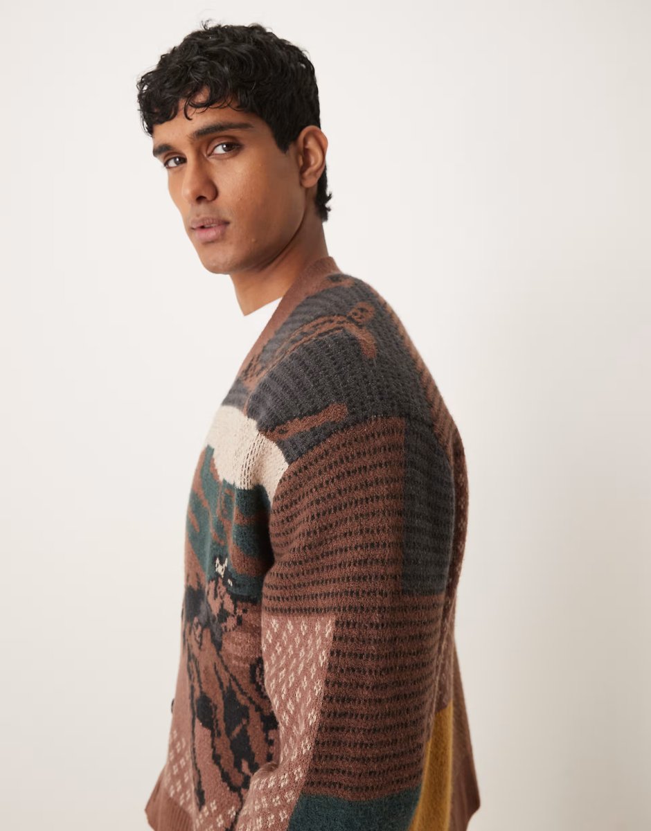 ASOS Abercrombie & Fitch western graphic cardigan in brown - 4