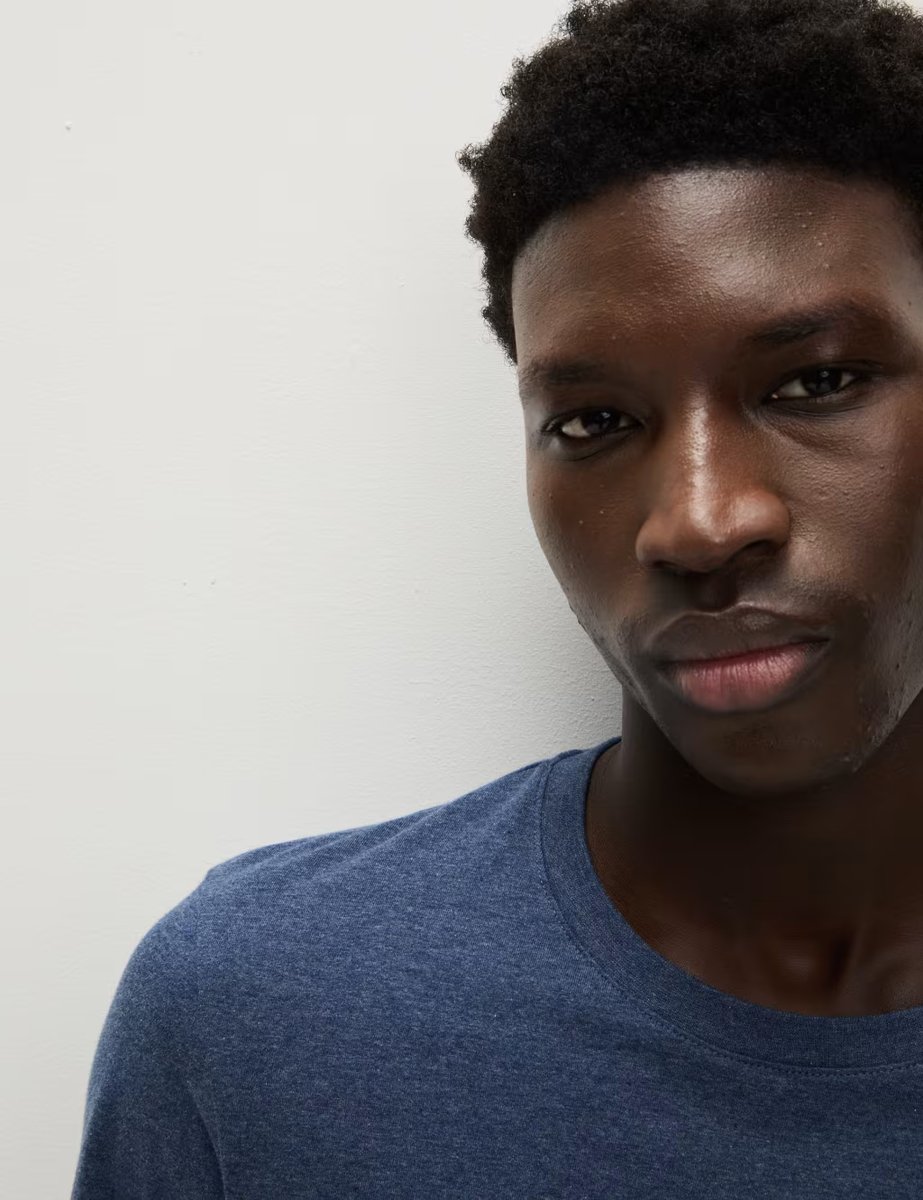 Marks & Spencer M&S 3 Pack Pure Cotton Crew Neck T-Shirts Denim Mix - 2