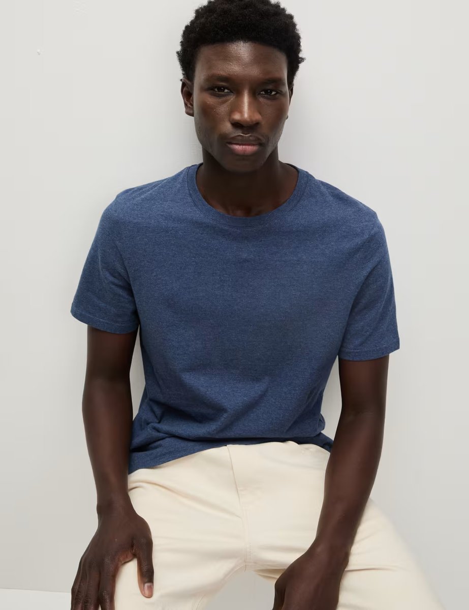 Marks & Spencer M&S 3 Pack Pure Cotton Crew Neck T-Shirts Denim Mix - 3