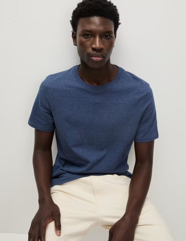 Marks & Spencer M&S 3 Pack Pure Cotton Crew Neck T-Shirts Denim Mix - 3
