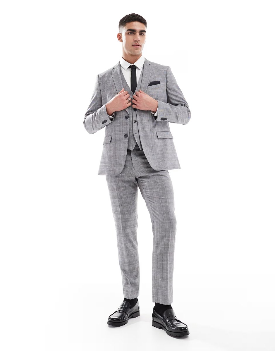 ASOS French Connection formal suit jacket co-ord in grey check - 3