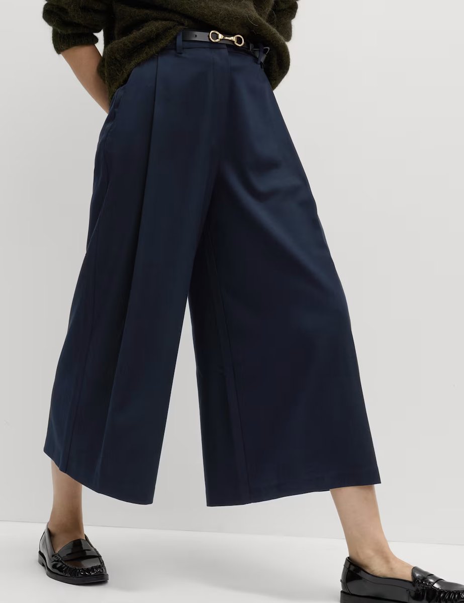Marks & Spencer M&S Woven Pleated Wide Leg Culottes Dark Navy - 2