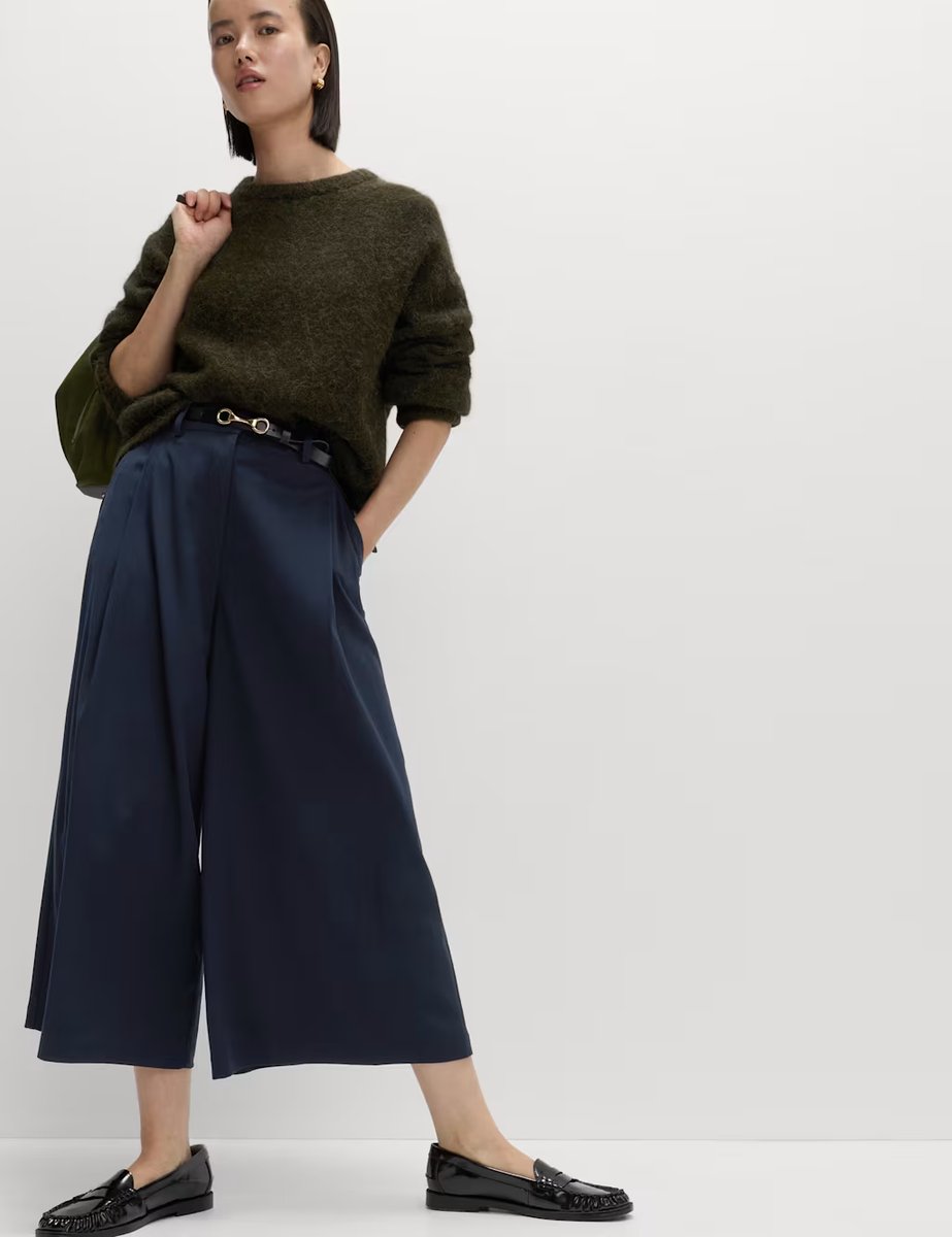 Marks & Spencer M&S Woven Pleated Wide Leg Culottes Dark Navy - 3