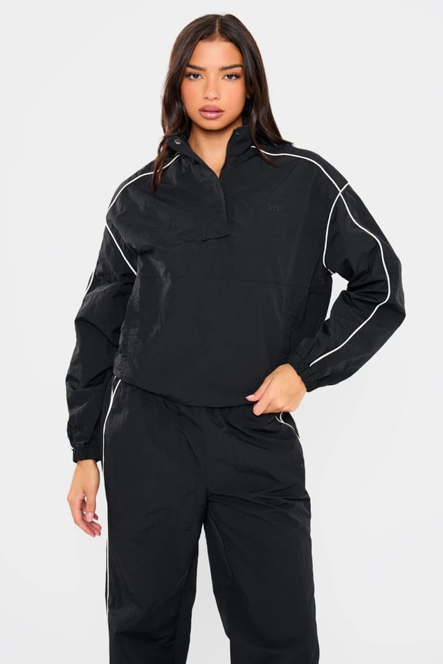 Kaiia Kaiia Contrast Piping Quarter Zip Track Jacket Black - 2