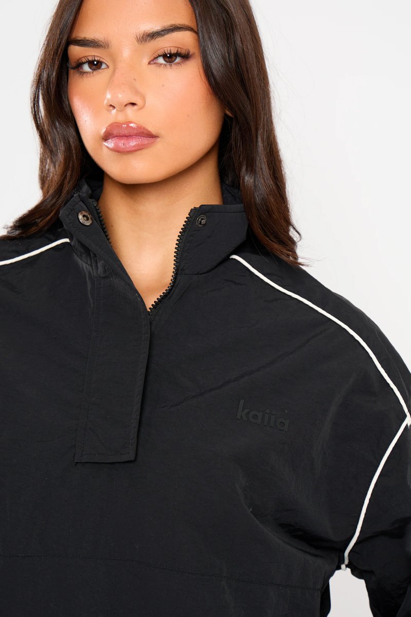 Kaiia Kaiia Contrast Piping Quarter Zip Track Jacket Black - 3