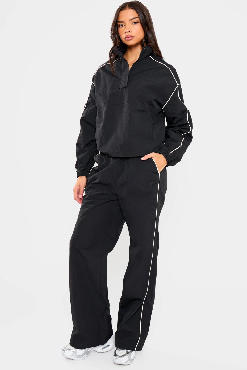 Kaiia Kaiia Contrast Piping Quarter Zip Track Jacket Black - 4