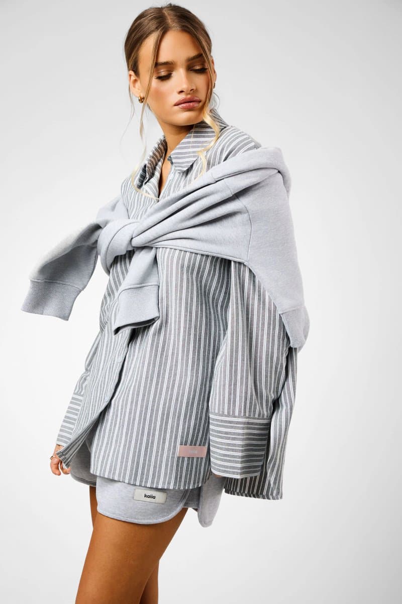 Kaiia Kaiia Label Logo Oversized Striped Shirt