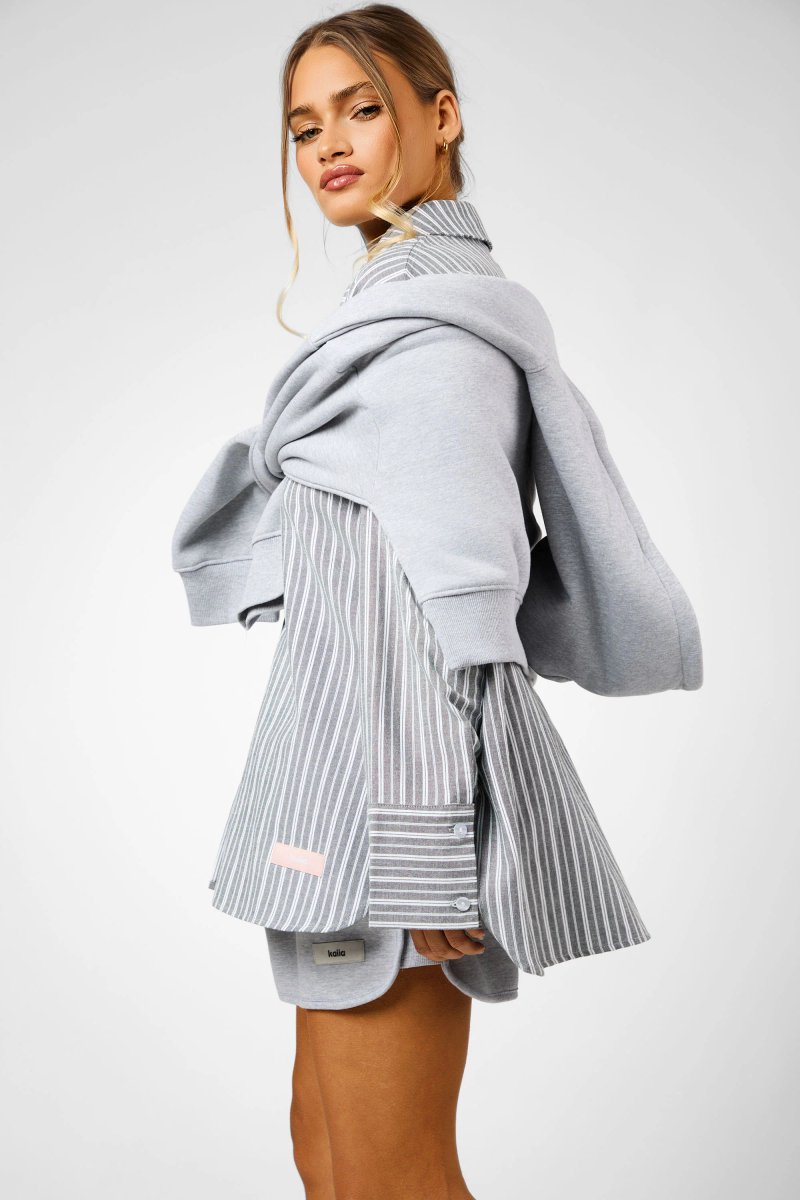 Kaiia Kaiia Label Logo Oversized Shirt Grey Stripe - 4