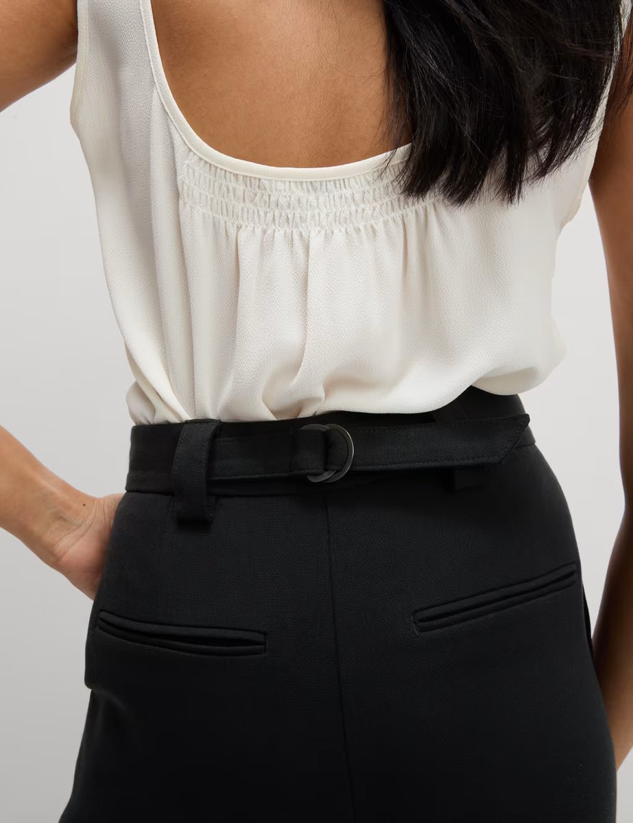 Marks & Spencer M&S Crepe Tab Detail Wide Leg Trousers Black - 2